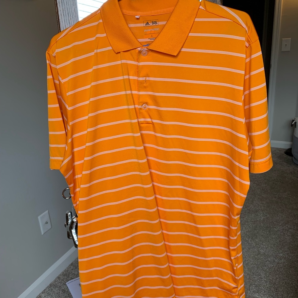 Orange and white adidas golf polo size large